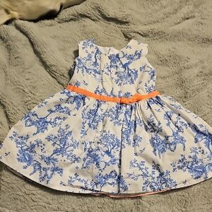 Carter's Blue White Vintage Design 9 Months Baby Dress Orange Bow